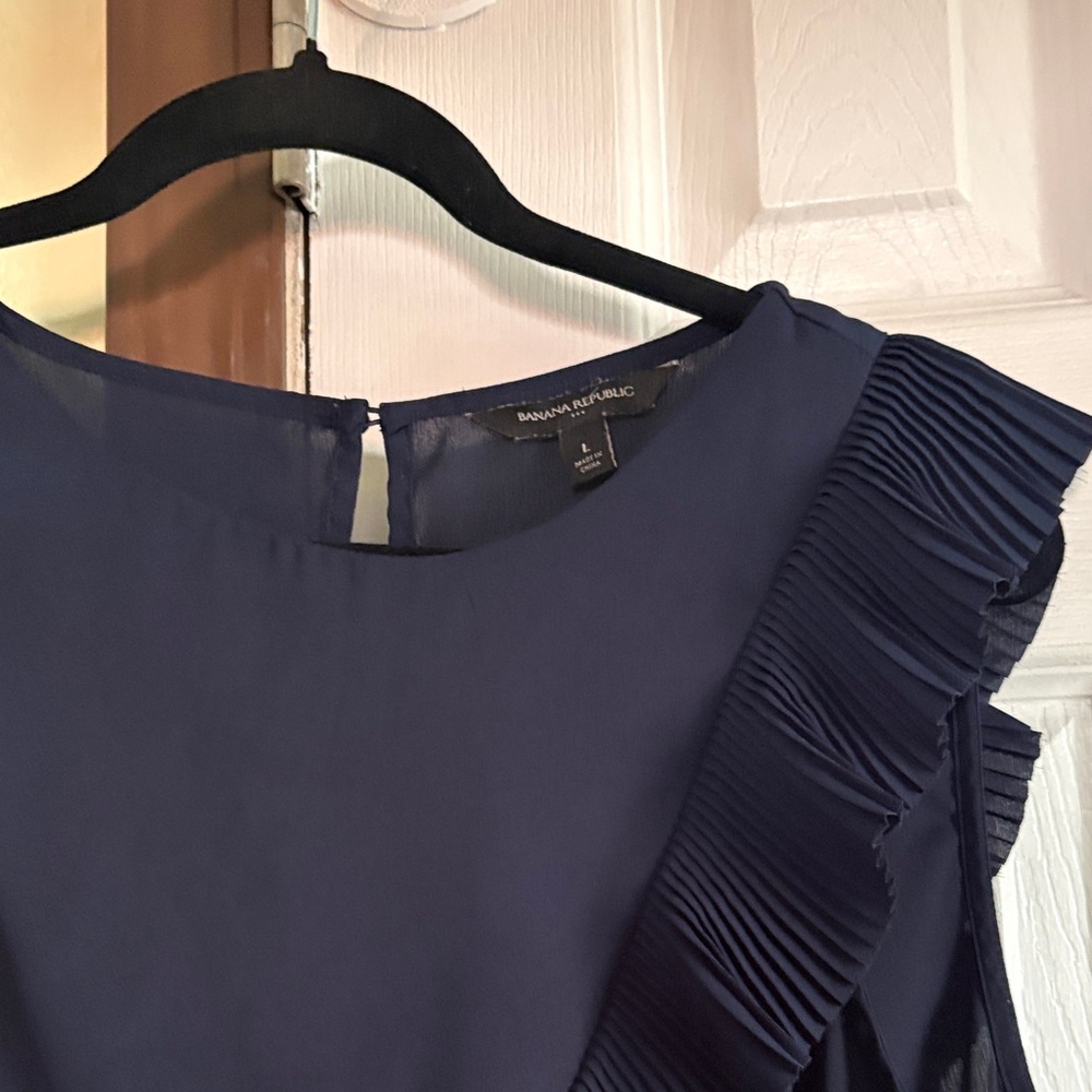 Banana Republic Navy Pleated Ruffle Midi Dress